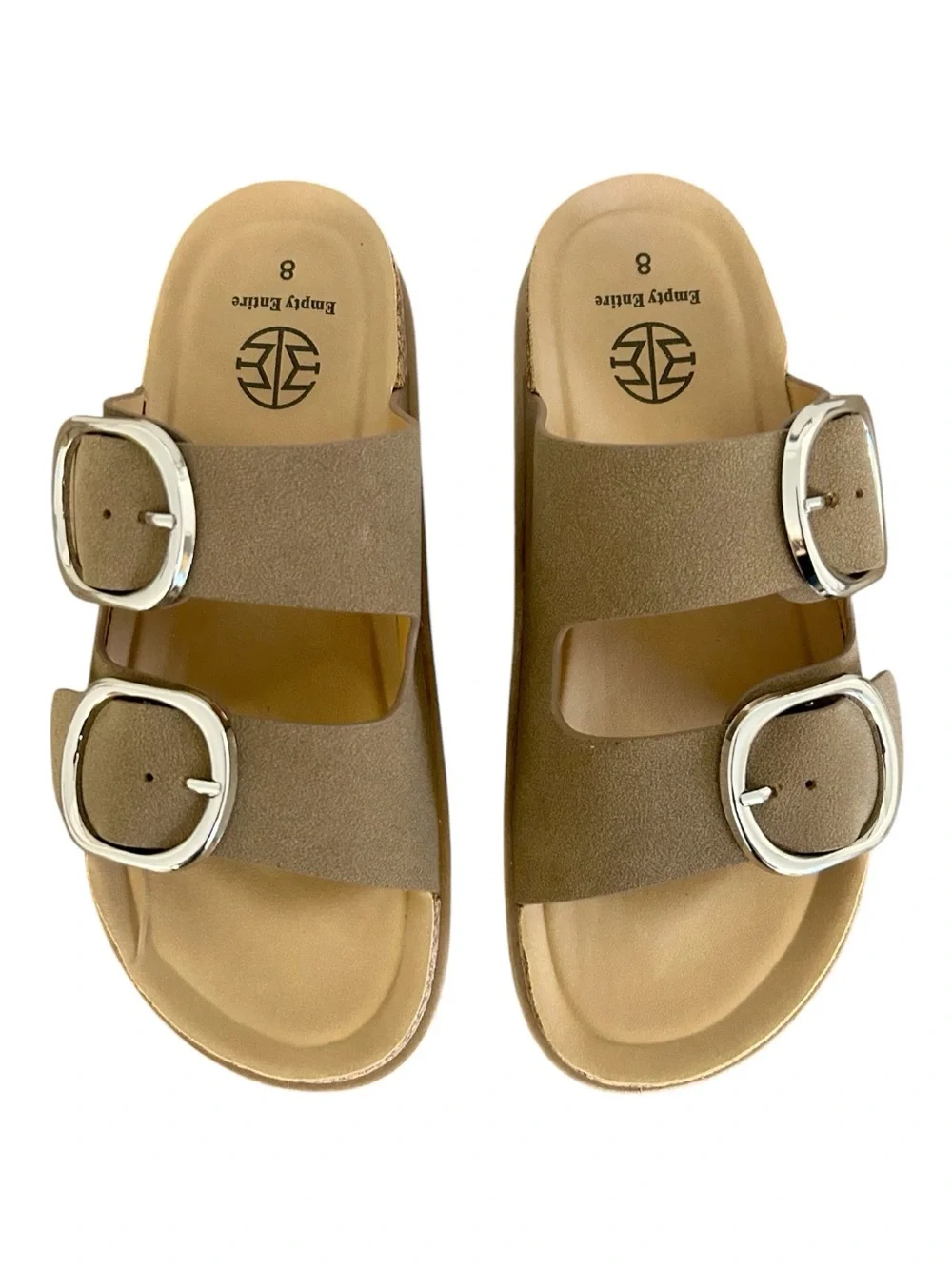 Taupe Double-Buckle Slide Sandals